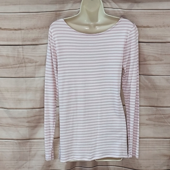 GAP lot of 2 tees long sleeve luxe soft white & black, pink & white stripes M L - Picture 11 of 14